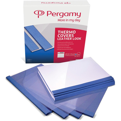 Afbeelding van Pergamy thermische omslagen ft A4, 1,5 mm, pak van 100 stuks, lederlook, blauw