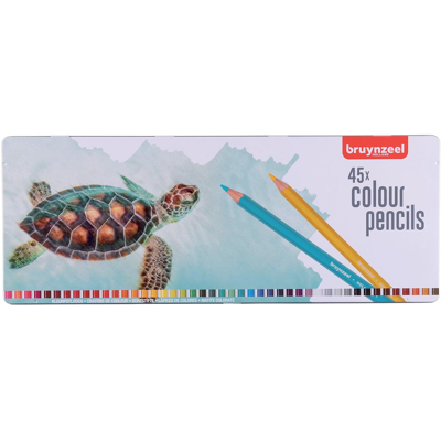 Afbeelding van Kleurpotloden Bruynzeel schildpad blik à 45 stuks assorti