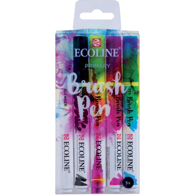 Afbeelding van Talens Ecoline Brush pen, etui met 5 stuks in de primaire kleuren tekenstift