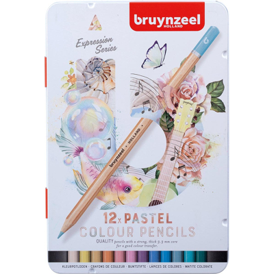 Afbeelding van Bruynzeel kleurpotloden Expression, metalen doos van 12 stuks , pasteltinten kleurpotlood
