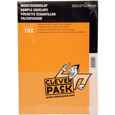 Afbeelding van Cleverpack Monsterenveloppen, Ft 262 X 371 38 Mm, Met Stripsluiting, Crème, Pak Van 10 Stuks Enveloppen