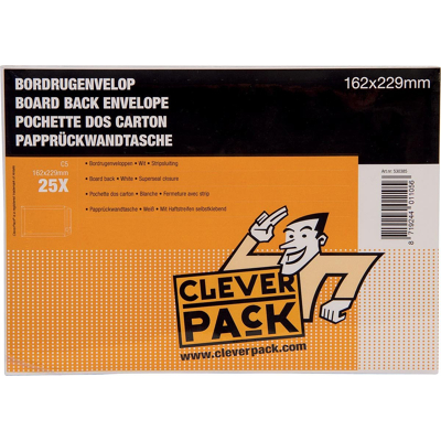 Afbeelding van Cleverpack bordrugenveloppen, ft 162 x 229 mm, met stripsluiting, wit, pak van 25 stuks enveloppen