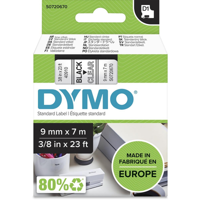 Afbeelding van Dymo 40910 (S0720670) Tape Zwart op transparant (9 mm)