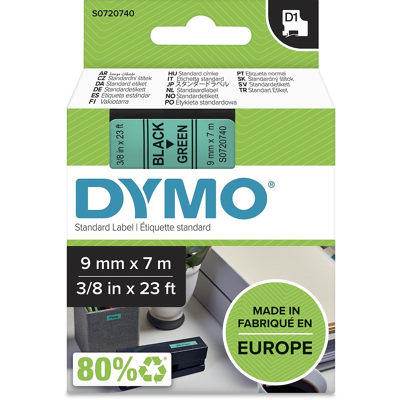 Afbeelding van Dymo 40919 (S0720740) Tape Zwart op groen (9 mm)