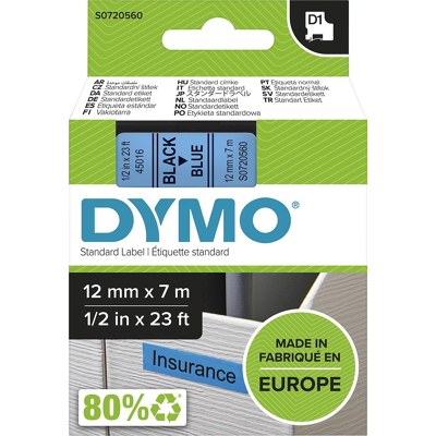 Afbeelding van Dymo 45016 (S0720560) Tape Zwart op blauw (12 mm)