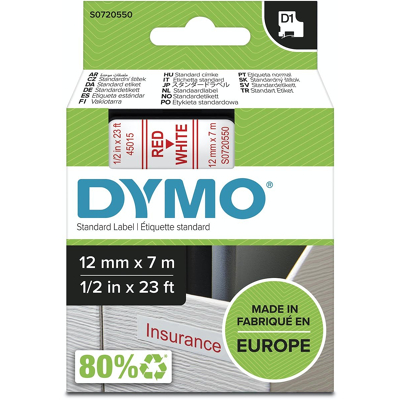 Afbeelding van Dymo 45015 (S0720550) Tape Rood op wit (12 mm)