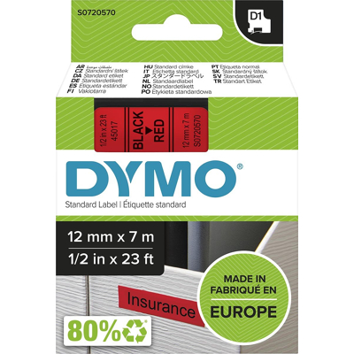 Afbeelding van Dymo 45017 (S0720570) Tape Zwart op rood (12 mm)