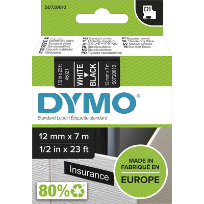 Afbeelding van Dymo 45021 (S0720610) Tape Wit op zwart (12 mm)