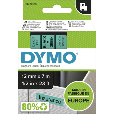 Afbeelding van Dymo 45019 (S0720590) Tape Zwart op groen (12 mm)
