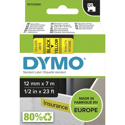 Afbeelding van Dymo Labelmanager tape 12mmx7m black on yellow S0720580