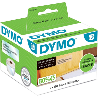 Afbeelding van Dymo 99013 (S0722410) Etiket Zwart op wit (36 mm x 89 mm)
