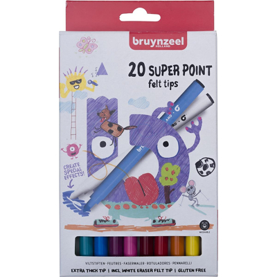 Afbeelding van Bruynzeel Kids viltstiften Super Point, set van 20 stuks in geassorteerde kleuren viltstift