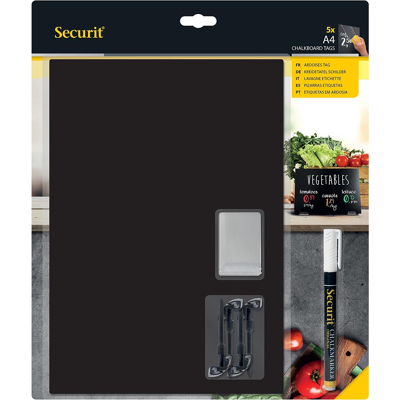 Afbeelding van Securit krijtbord tags A4, dubbelzijdig, zwart, blister van 5 stuks