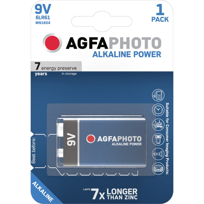 Afbeelding van Agfaphoto Batterij Alkaline, E Block, 6LR61, 9V Power, Retail Blister (1 Pack)
