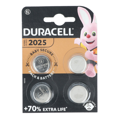 Afbeelding van Duracell batterij lithium, knoopcel, CR2025, 3V elektronica, blisterverpakking (4 stuks)