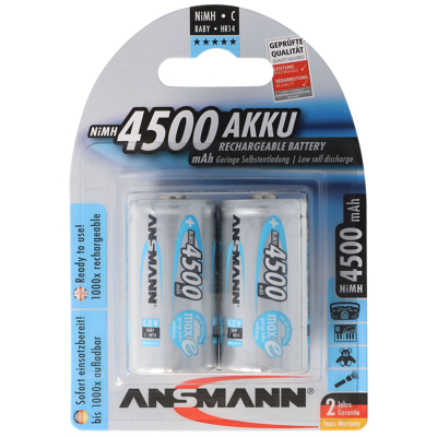 Afbeelding van Ansmann maxE Baby C LR14 4500 mAh NiMH batterij in een blister van 2