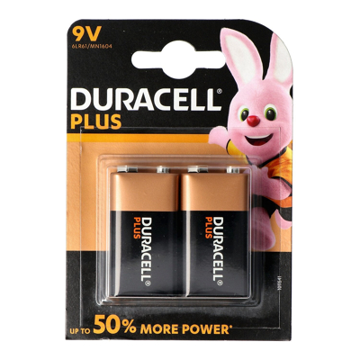 Afbeelding van Duracell MN1604 Plus Power 9V alkaline batterij E Block 6LR61 in een blister van 2