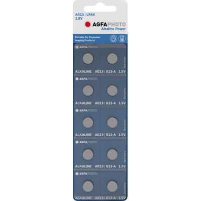 Afbeelding van Agfaphoto Alkaline batterij, knoopcel, LR44, V13GA, 1,5 V voeding, blisterverpakking (10 pack)