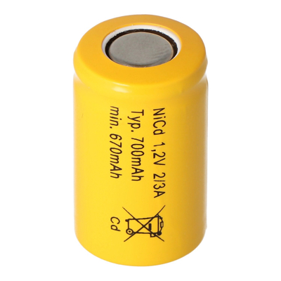 Afbeelding van 2/3 Een Cadnica NICD batterij flattop zonder soldeertag, 1,2 volt 700 mAh