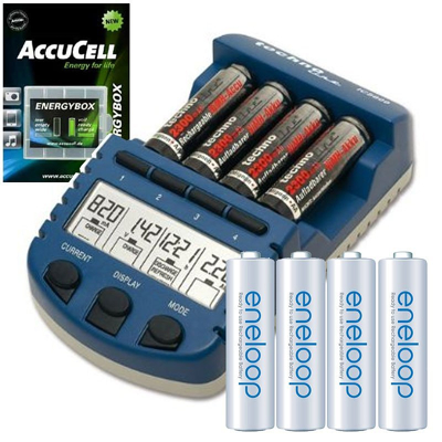 Afbeelding van Technoline BC 1000 set batterijlader blauw met Sanyo Eneloop HR 3UTGB en AccuCell AkkuBox