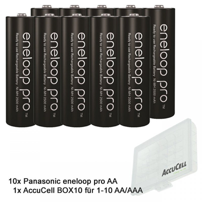Afbeelding van 10 Panasonic eneloop pro Ni MH batterij, AA Mignon, 2500 mAh met extra krachtige prestaties en AccuCell AccuSafe