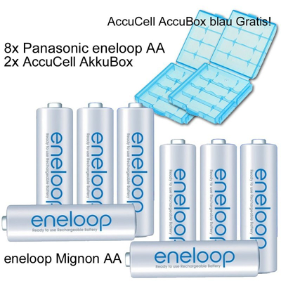Afbeelding van Pak van 8 Eneloop batterijen Mignon AA batterijbatterijen met blauwe batterijdoos Nieuwste versie