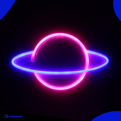 Afbeelding van Neon Lamp Planeet Roze / Blauw Incl. 3 Batterijen 17 x 30 cm