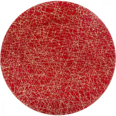 Afbeelding van Presentatie bord rood/goud Ronde onderzet borden Rood goud met motief 33 cm 2 stuks