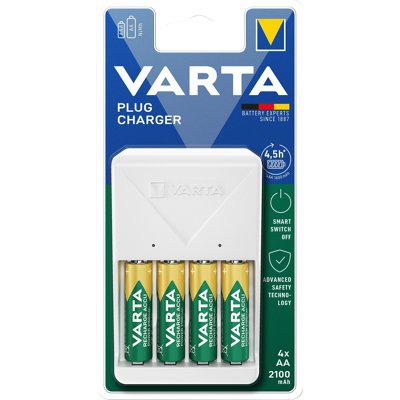 Afbeelding van Varta oplaadbare batterij NiMH, universele lader, stekkerlader incl. batterijen, 4x mignon, AA, 2100mAh, retail