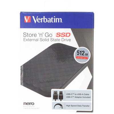 Afbeelding van Verbatim SSD 512GB, USB 3.2, Type AC, 6.35cm (2.5&#039;&#039;) Store ́n ́Go, 400MB/s, (W) Retail