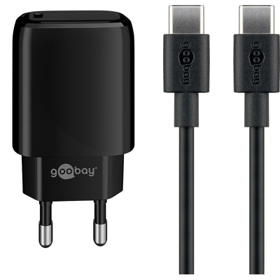 Afbeelding van Goobay USB C PD oplaadset 20W voeding inclusief kabel 1m (zwart)
