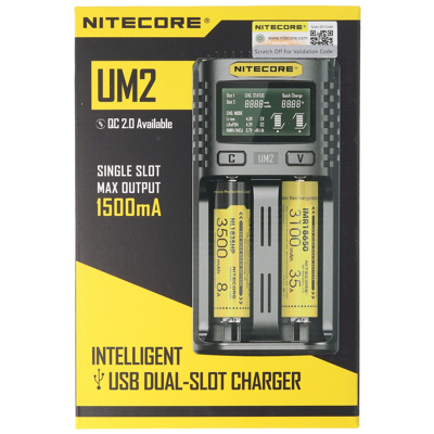Afbeelding van Nitecore UM2 USB lader QC 2.0 compatibel voor Li Ion batterijen