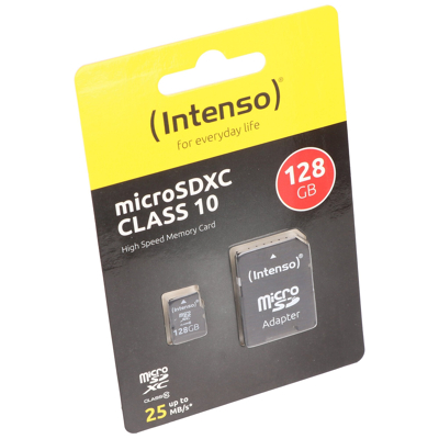 Afbeelding van Intenso microSDXC kaart 128 GB, klasse 10 25 MB/s, (W) SD adapter, blisterverpakking