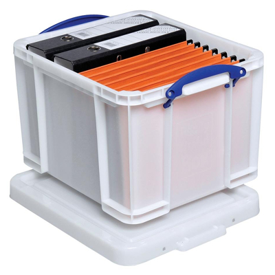 Afbeelding van Really Useful Box Opbergdoos 35 Liter, Wit Met Blauwe Handvaten