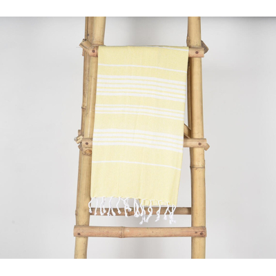 Afbeelding van Striped Lemon Yellow Hammam Fouta Fringed Beach Towel