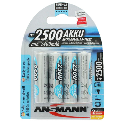 Afbeelding van Ansmann maxE Mignon AA 2500 mAh batterij vooraf opgeladen in een blisterverpakking van 4