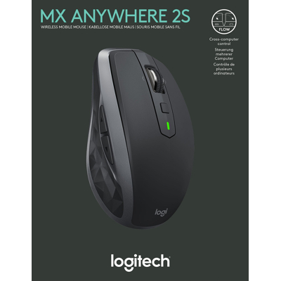 Afbeelding van Logitech muis MX Anywhere 2S, draadloos, Unifying, Bluetooth, grafietlaser, 200 4000 dpi, 7 knoppen, oplaadbare batterij, retail