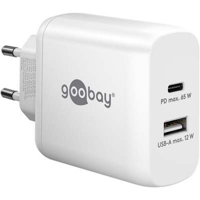 Afbeelding van Goobay USB C PD dubbele snellader (65 W) wit 1x poort (Power Delivery) en A