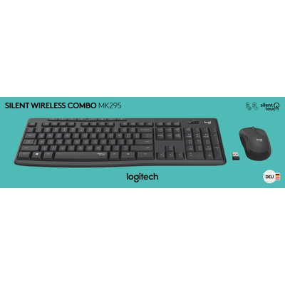 Afbeelding van Logitech Keyboard/Muis Set MK295, Draadloos, grafiet Stil, DE, Optisch, 1000 dpi, Retail