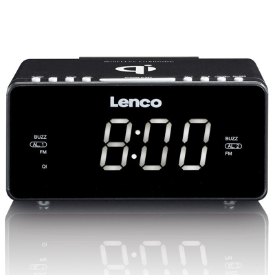 Afbeelding van Lenco CR 550BK Stereo FM Wekkerradio met USB en Qi Wireless smartphone oplader Zwart Black