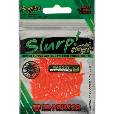 Afbeelding van Trabucco Slurp Artificial Baits Maggot (50 pcs) Kleur : Orange Glitter