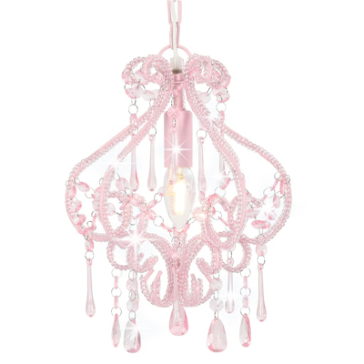Afbeelding van Plafondlamp met kralen rond E14 roze