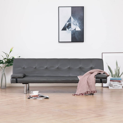 Afbeelding van Slaapbank met twee kussens kunstleer grijs