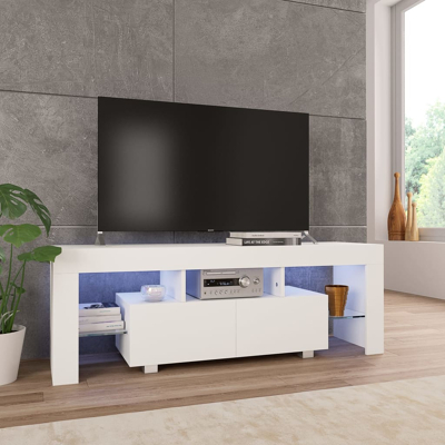 Afbeelding van Tv meubel met LED verlichting 130x35x45 cm hoogglans wit