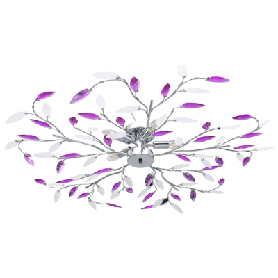 Afbeelding van Plafondlamp met acryl kristallen bladarmen voor 5xE14 paars