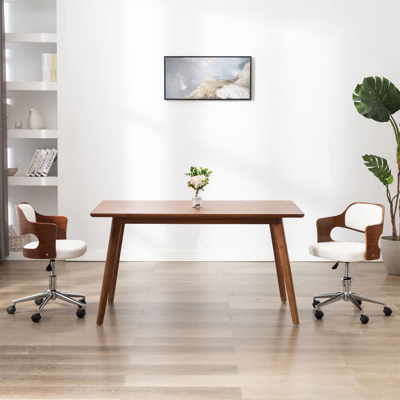 Afbeelding van Kantoorstoel draaibaar gebogen hout en kunstleer wit