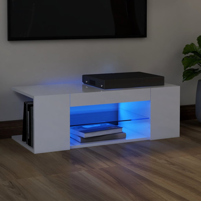 Afbeelding van Tv meubel met LED verlichting 90x39x30 cm hoogglans wit