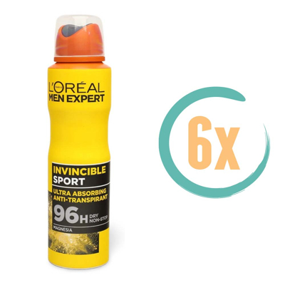 Afbeelding van 6x L’Oreal Men Expert Deodorant Spray Invincible Sport 150 ml
