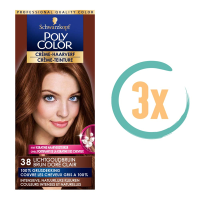Afbeelding van 3x Poly Color Creme Haarverf 38 Lichtgoudbruin