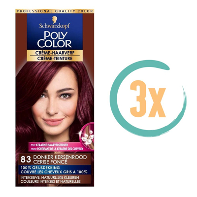 Afbeelding van 3x Poly Color Creme Haarverf 83 Donker Kersenrood